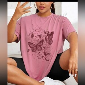 SHEIN LUNE Women's Plus Size Butterfly Printed T-shirt